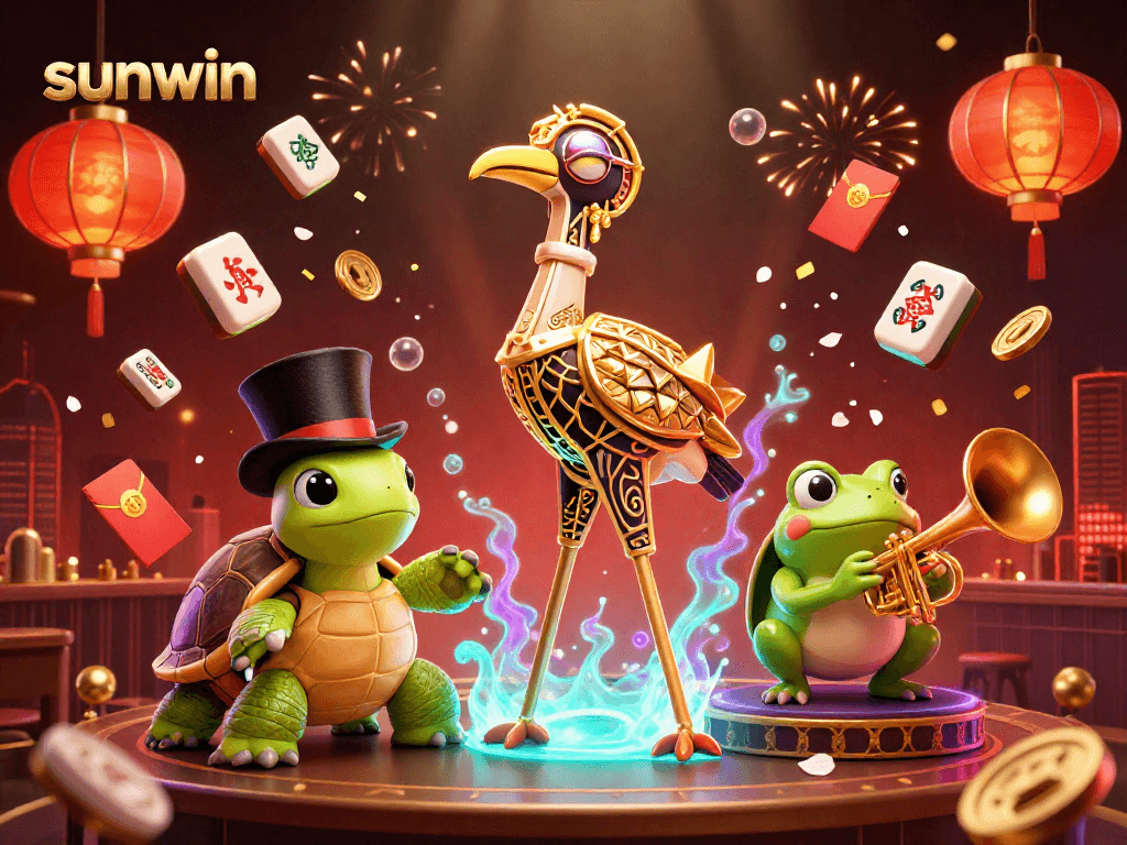 Experience sunwin with vibrant cartoon characters and dynamic gambling elements in a lively speakeasy setting.