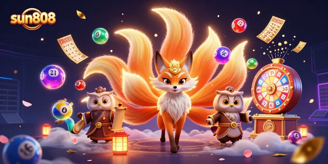 Win exciting rewards at sun808 with vibrant lottery balls and captivating casino characters.