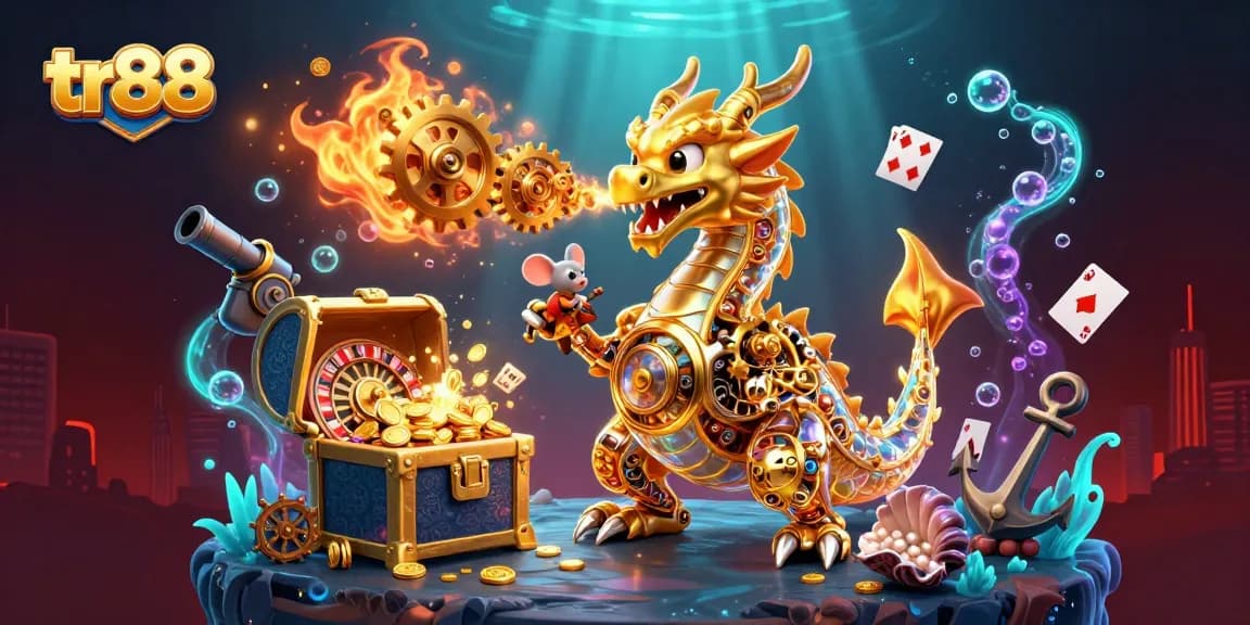Experience thrilling gameplay at tr88 with a cartoon dragon and vibrant casino elements.