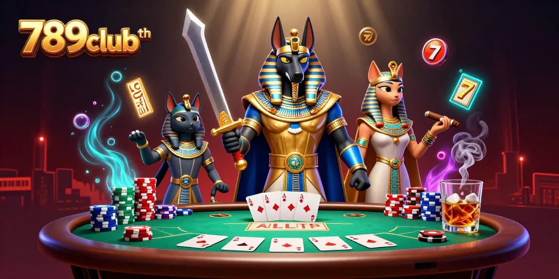 Experience thrilling gameplay at 789clubth with Anubis and Bastet amidst vibrant gambling elements.