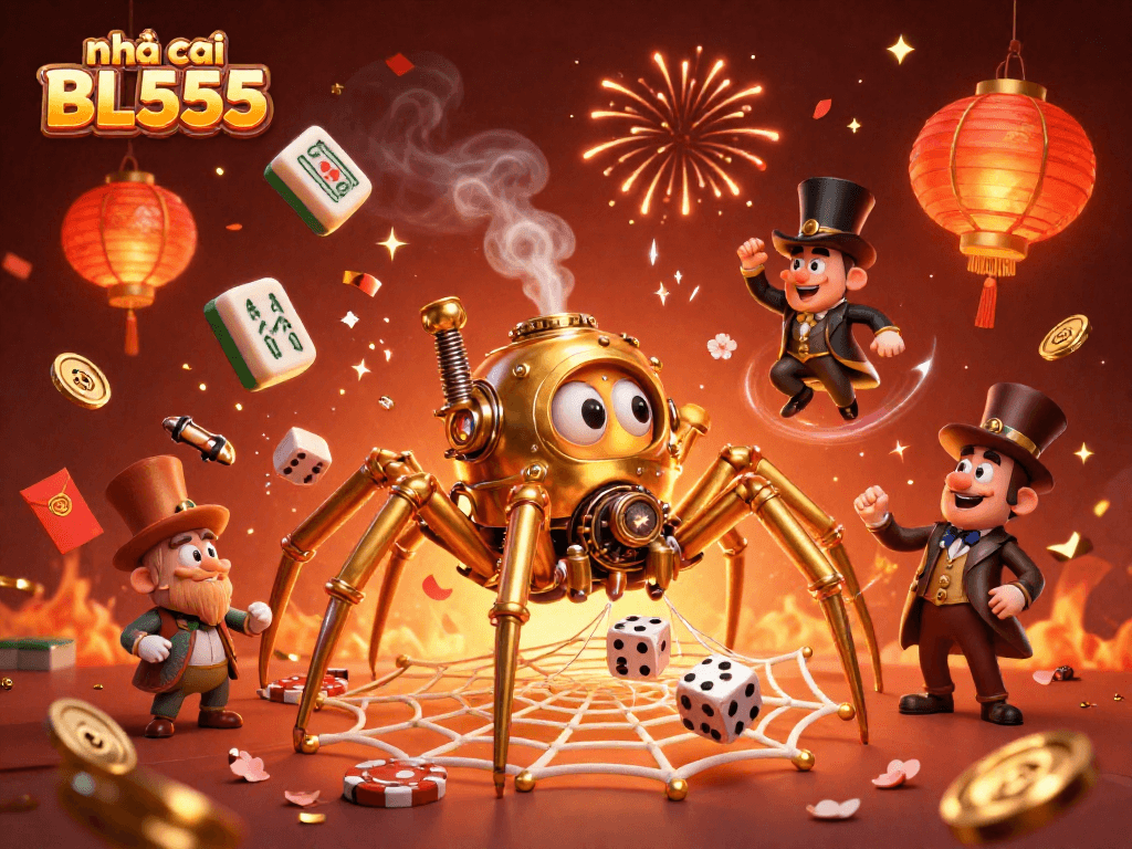 Experience gaming excitement with nhà cái BL555 in a vibrant 3D casino-themed illustration.