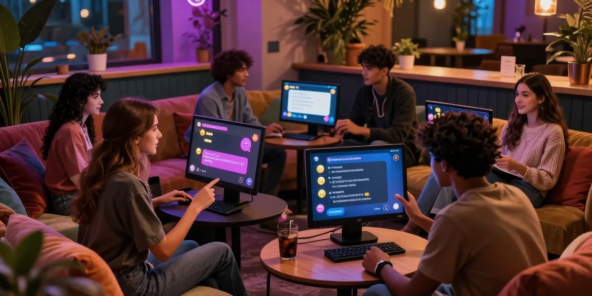 Engaging NSFW chat interaction with AI avatars in a cozy lounge setting showcasing immersive digital experiences.