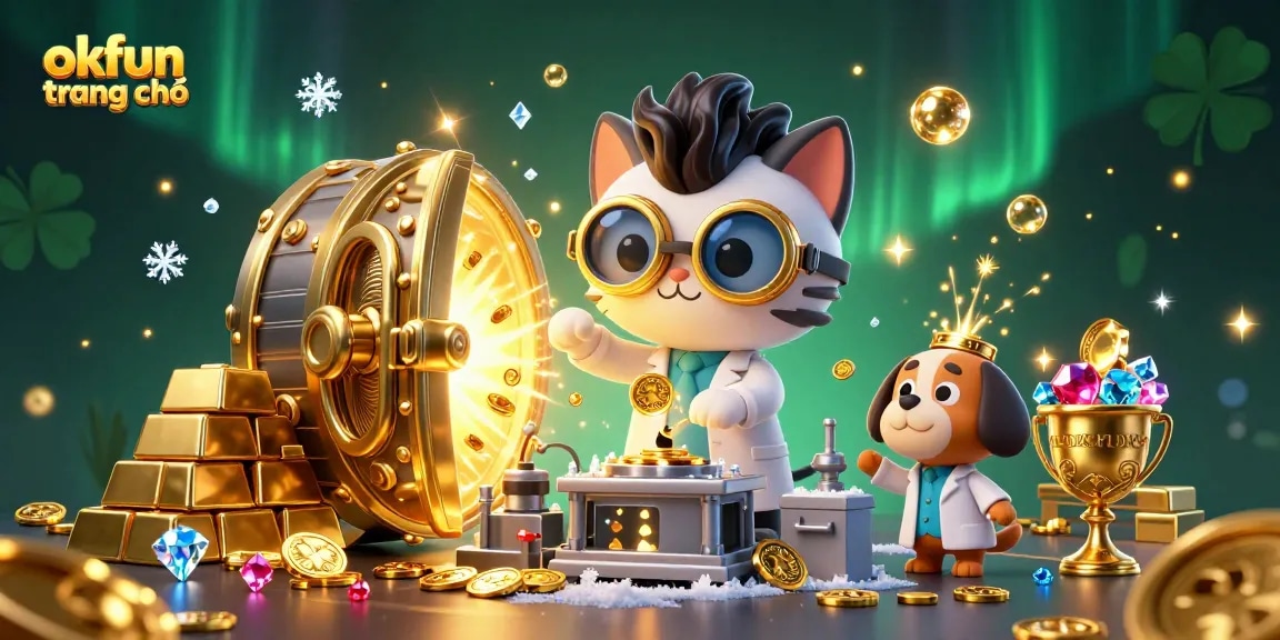 Experience excitement at okfun trang chủ with a lively 3D casino scene full of treasures and action.