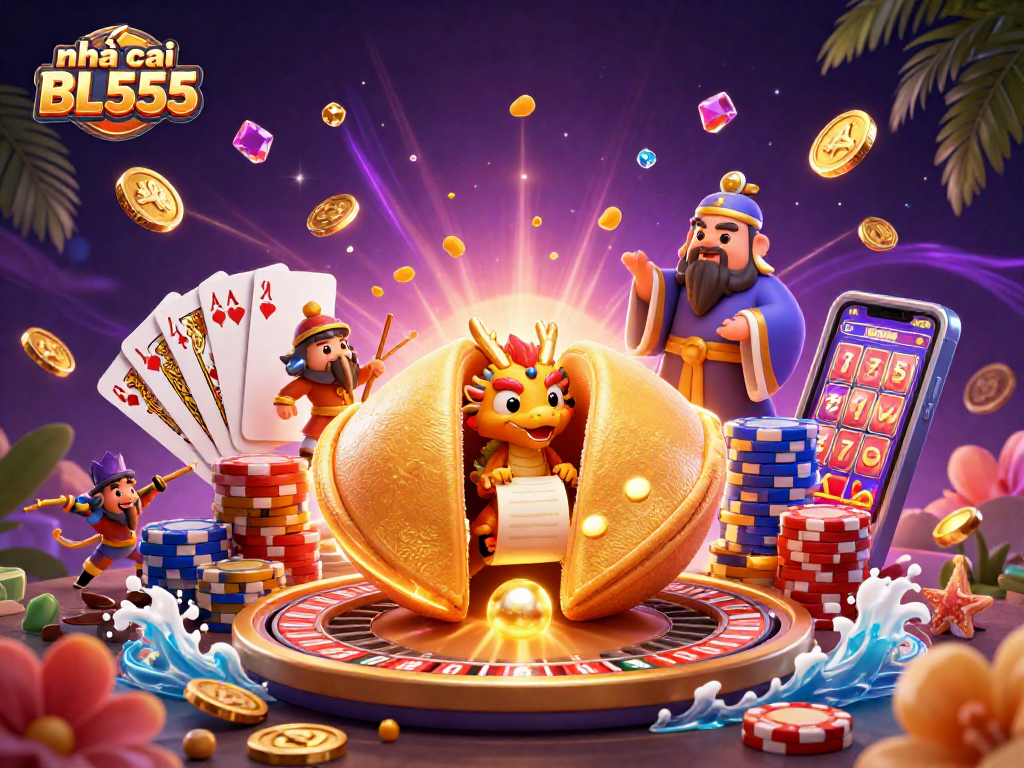 Win big with nhà cái BL555 in this vibrant casino-themed digital illustration