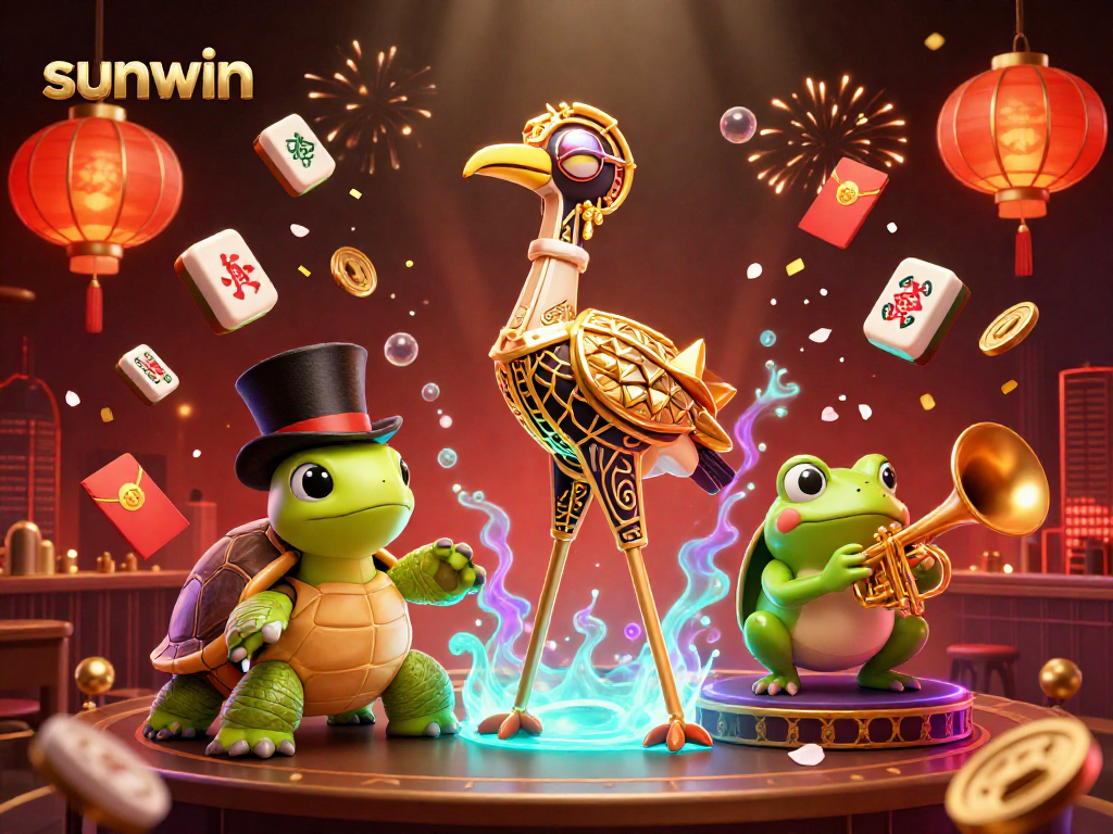 Experience sunwin with vibrant cartoon characters and dynamic gambling elements in a lively speakeasy setting.