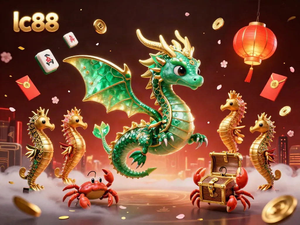 lc88 features a vibrant 3D casino scene with sea dragon, mahjong tiles, and festive elements.
