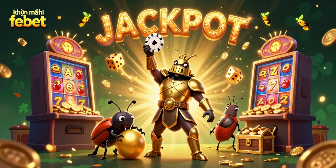 Experience the excitement of khuyến mãi febet with dynamic characters celebrating a jackpot amidst a vibrant casino scene.
