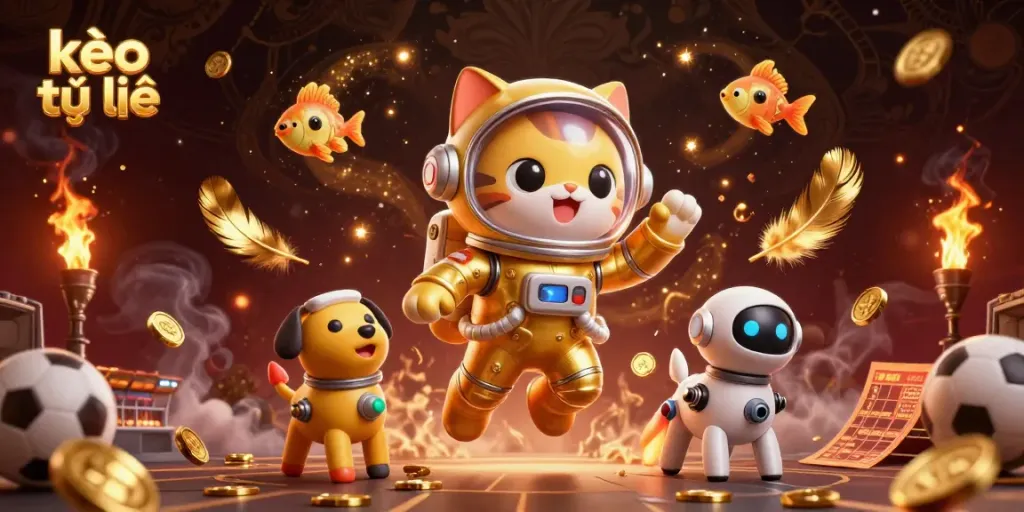 Experience thrilling kèo trực tuyến action with a dynamic illustration of space characters and sports elements.