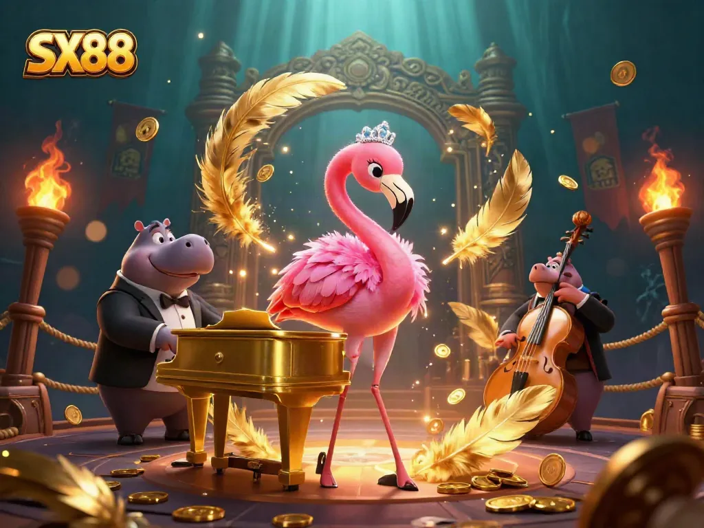 Experience thrilling gameplay with SX88 in a vibrant 3D casino scene featuring lively characters.