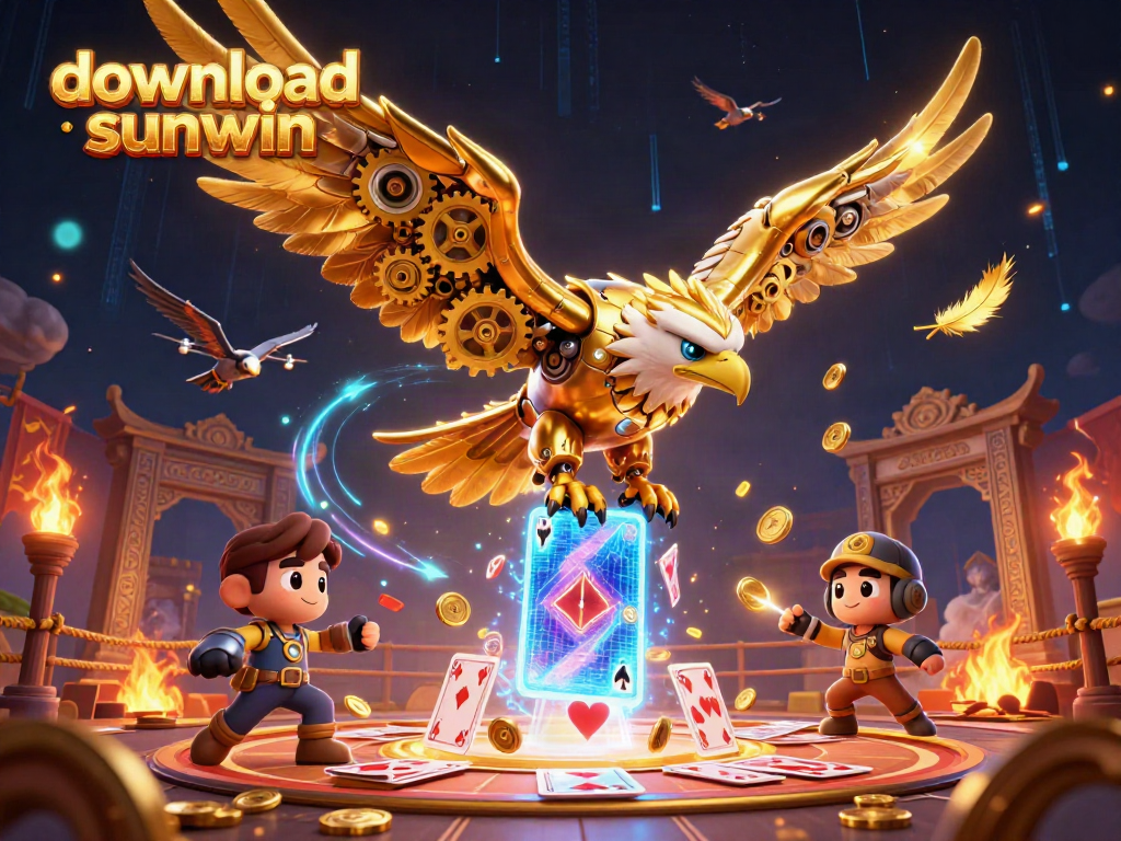 Experience the excitement of download sunwin with a dynamic 3D scene featuring a golden eagle and vibrant game elements.