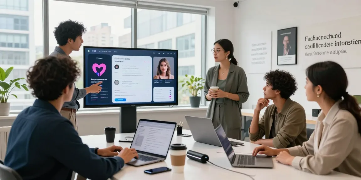 AI sex technology team collaborating on sexual wellness app design.