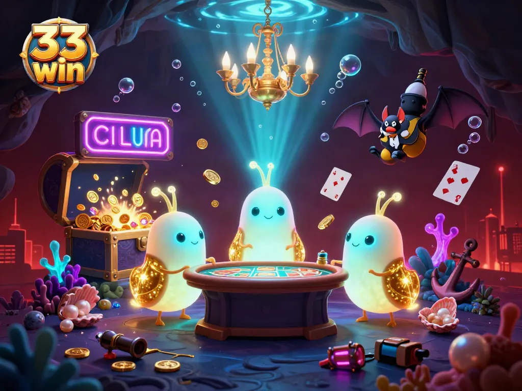 Play and win at 33 win with vibrant glowworms creating an exciting casino atmosphere.