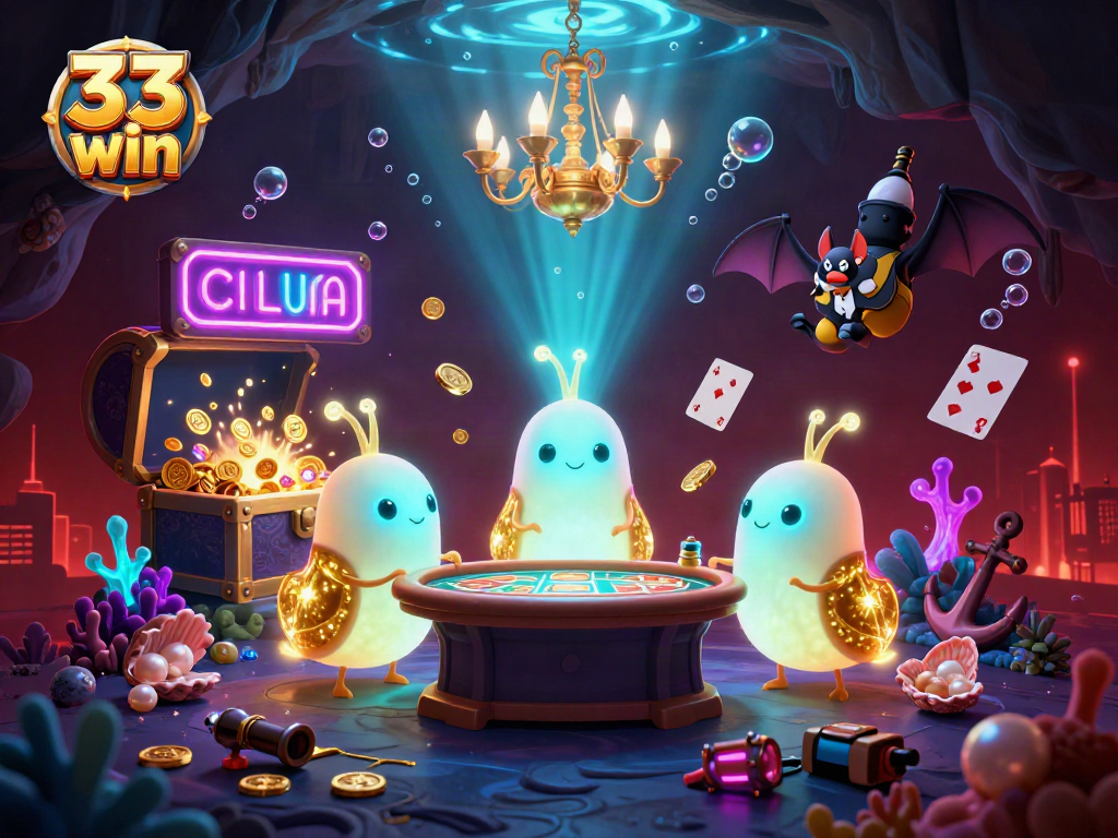 Play and win at 33 win with vibrant glowworms creating an exciting casino atmosphere.