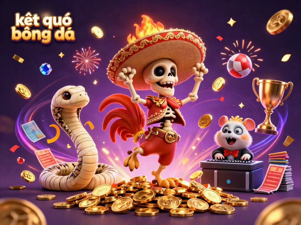 Engage with kết quả bóng đá action as a skeleton mariachi dances on gold, surrounded by festive gambling symbols.