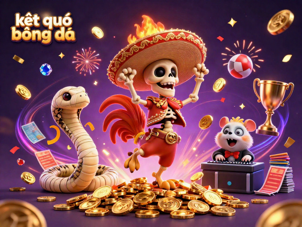 Engage with kết quả bóng đá action as a skeleton mariachi dances on gold, surrounded by festive gambling symbols.