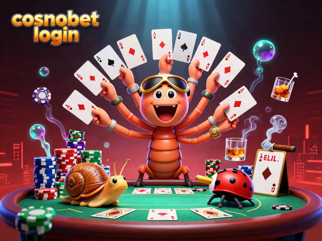 Experience cosmobet login with vibrant casino elements in a dynamic 3D illustration.
